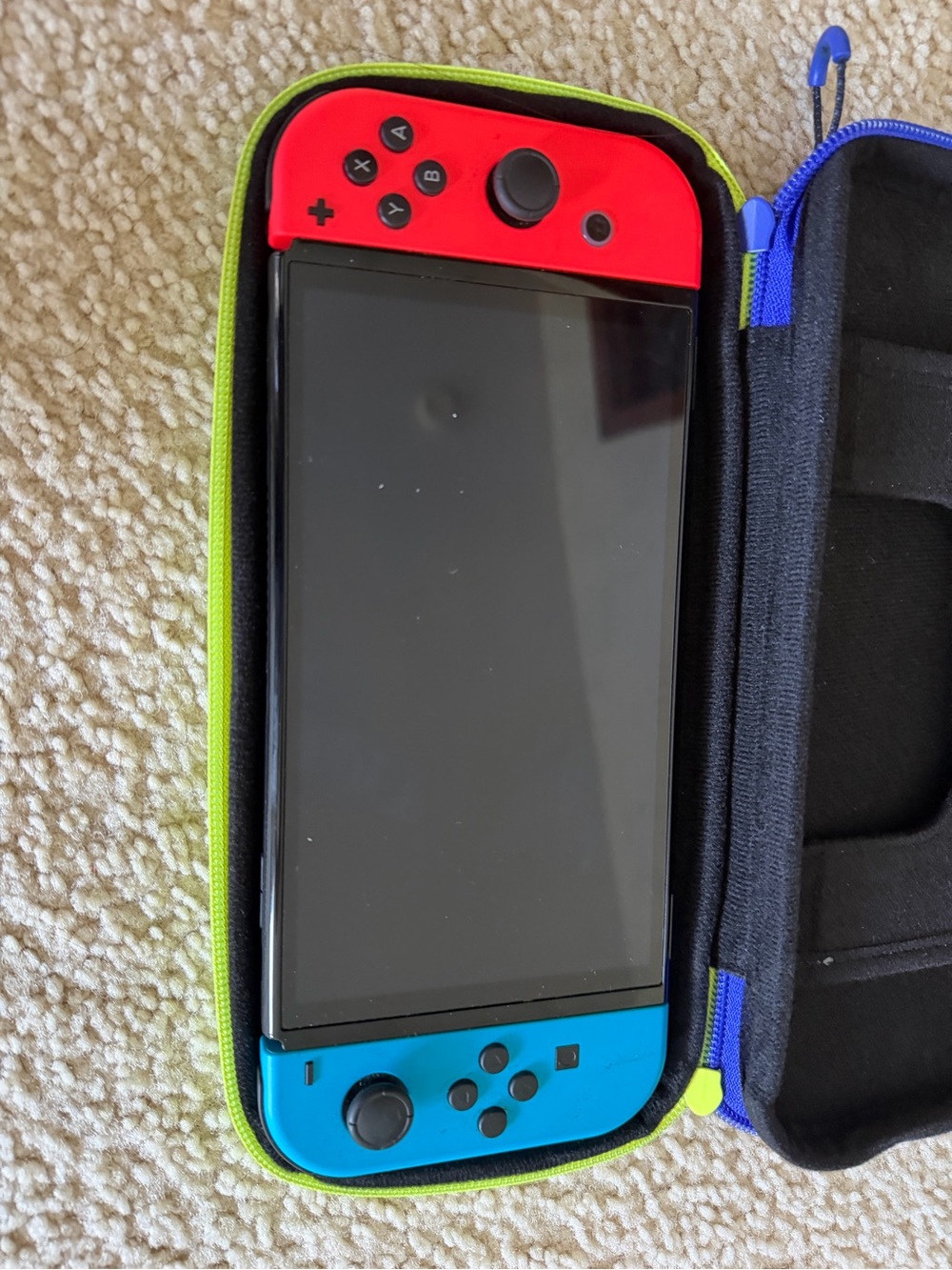 Red & Blue Handheld Nintendo Switch with Travel Case